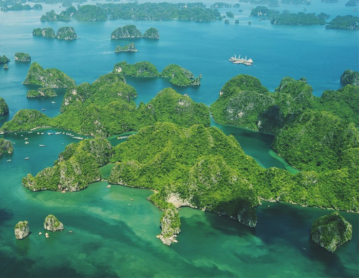 Aerial bird's-eye view of Hạ Long Bay