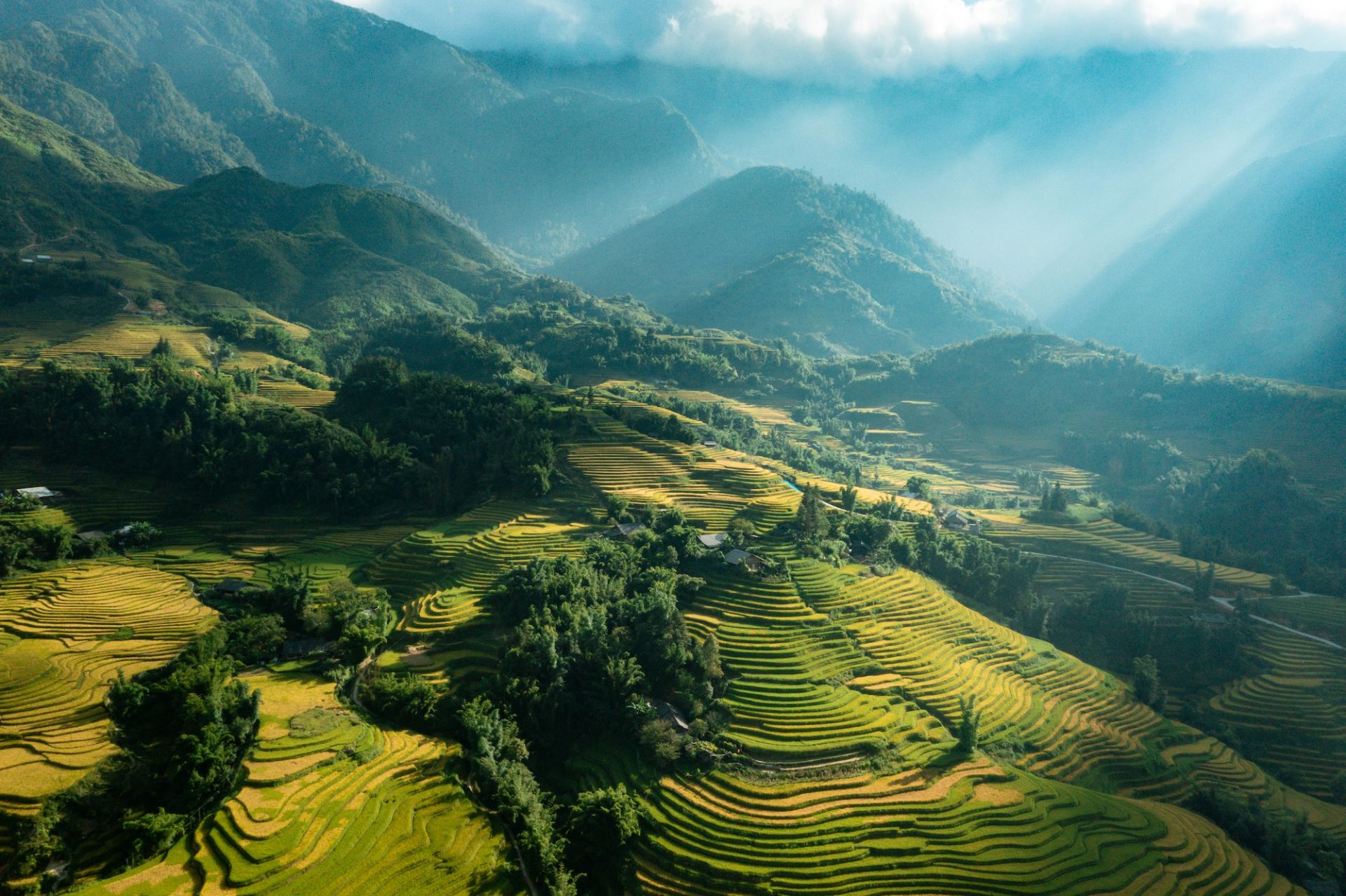Cat Cat village nestled in the valley below Sapa — a traditional H'mong minority settlement